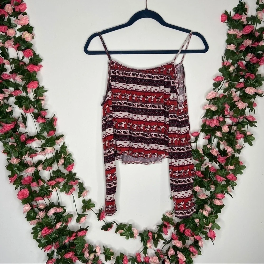 H&M Coachella Red Tribal Crop Top XS Red Ivory
